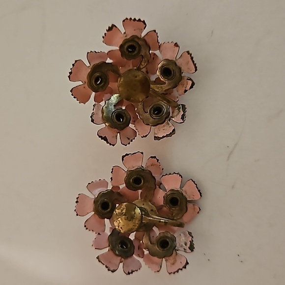 Vintage Pink Enamel & Purple Rhinstone Screw On Earrings - Picture 6 of 7